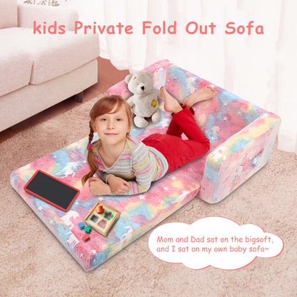 Toddler Couch, Toddler Chair Folding, Kids Couch 2 In 1, Kids Sofa for Playroom-Extra Soft 2 Seats, Glow In The Dark Open Couch, Gifts For Kids, Sleeper For Girls Boys,Pink