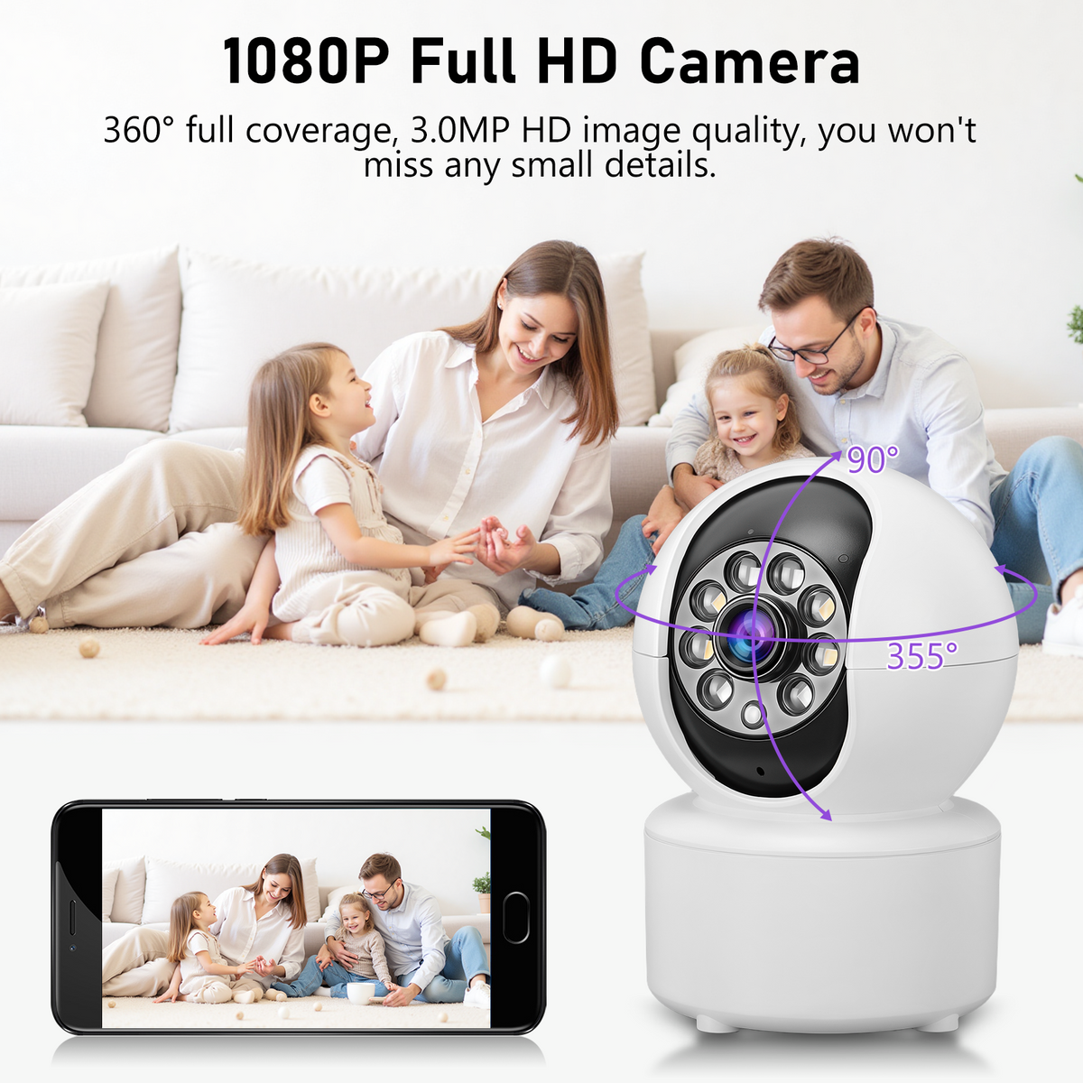 2K Baby Monitor Indoor,Home Security Camera with Two-Way Audio, 360° Rotation, IR Night Vision
