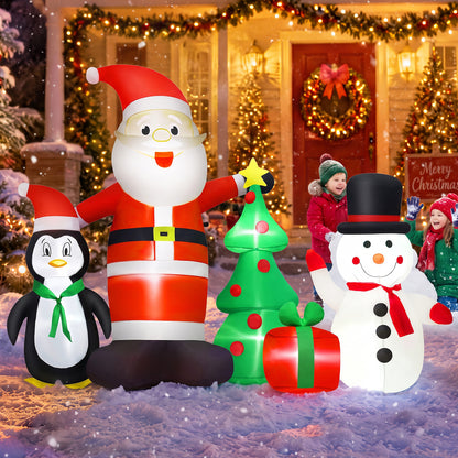 6FT Christmas Inflatables Decorations with Blow Up LED Lights, Santa Claus Snowman Penguin Gift Boxes & Christmas Tree for for Holiday Decor,Xmas Party,Yard