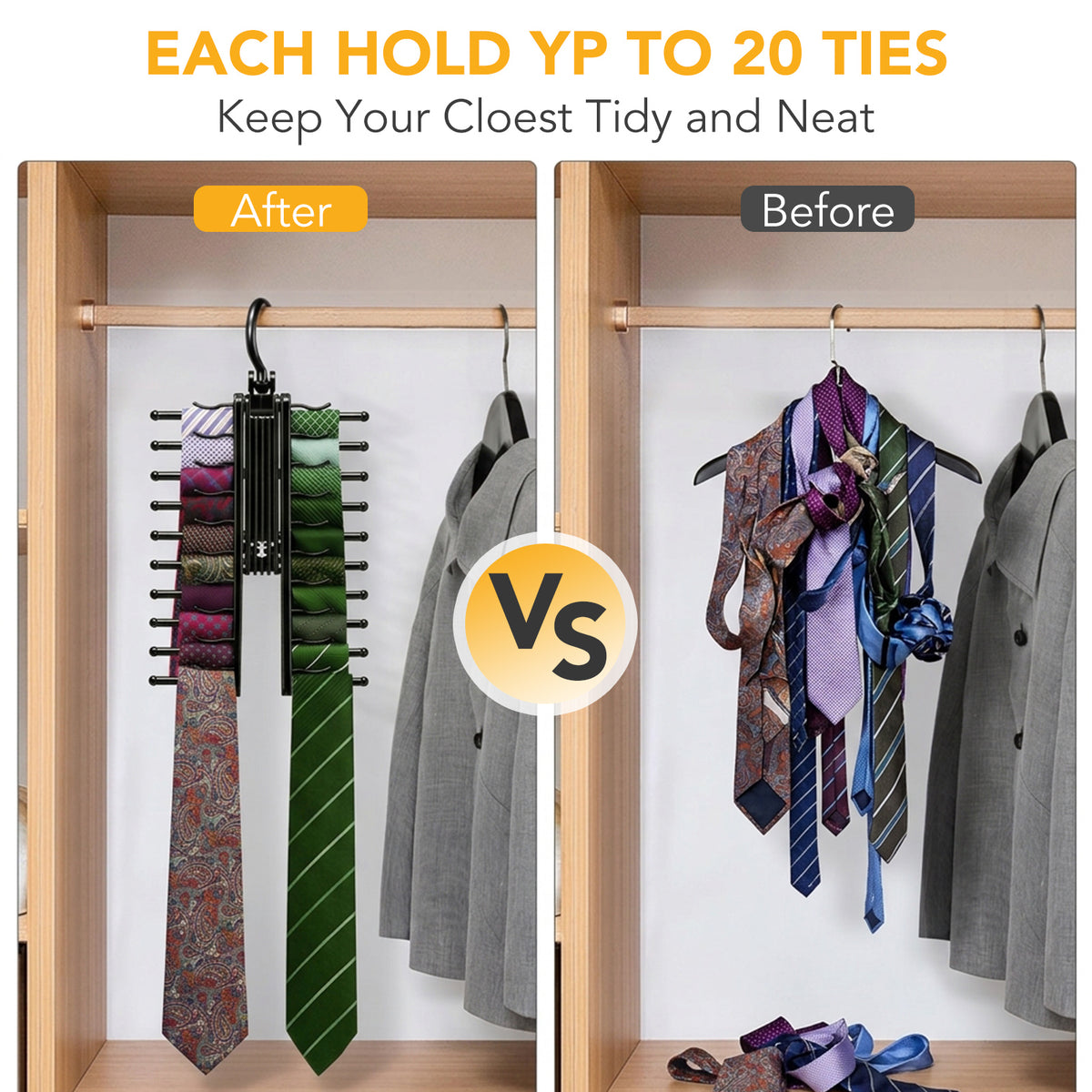 Tie Hanger Rack with 20 Hooks Non-Slip Clips,360 Degree Swivel,Space-Saving Tie Organizer for Closet Organizer for Ties,Belt,Scarves & Accessories