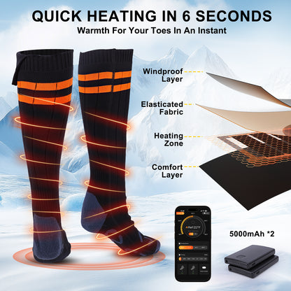 Heated Socks for Men Women with APP Control,2 * 5000mAh Rechargeable Battery Heating Socks for Hunting Fishing Camping Hiking Motorcyle Skiing Warm Socks Foot Warmer Xmas Gifts