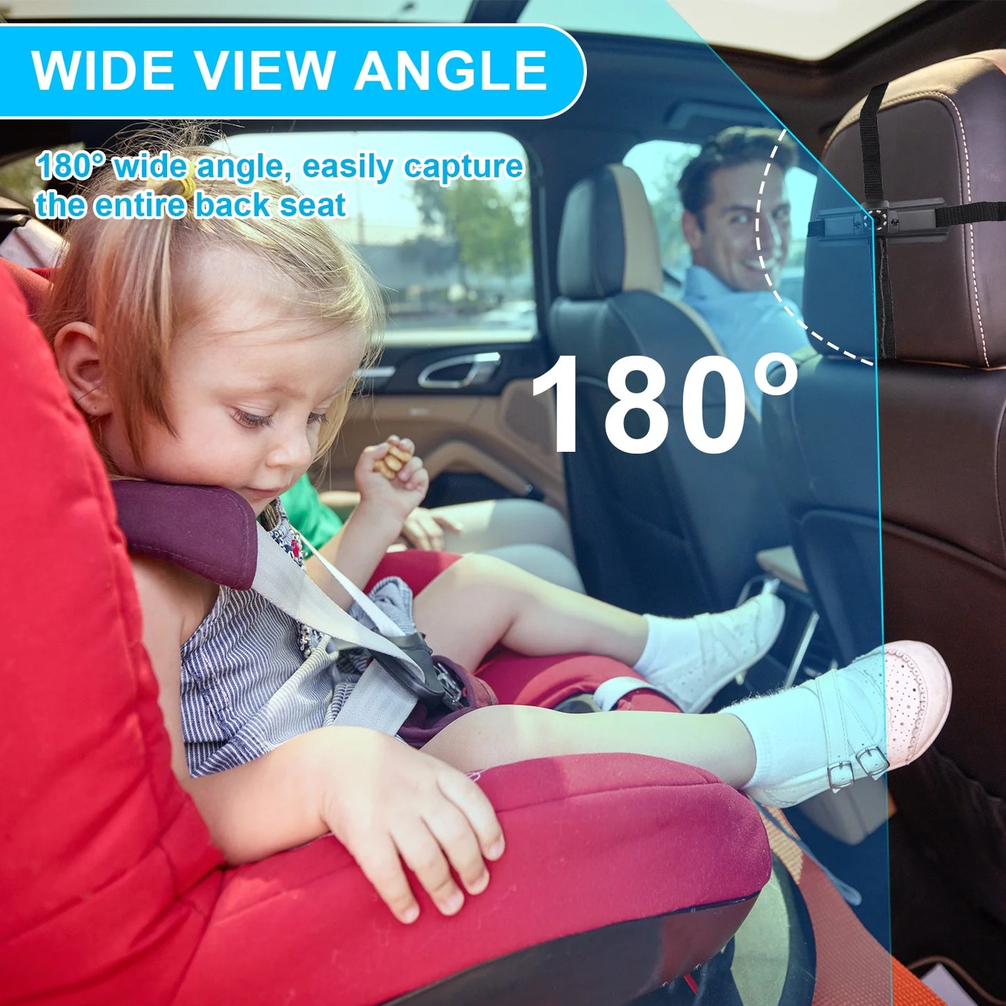 Baby Car Camera HD 1080P Night Vision Adjustable 180° Wide View Angle Rear Facing Baby Car Monitor for Car Backseat