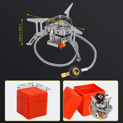 5800W Portable Foldable Camping Gas Stove with 3 Burner Cores, Stove Adapter & Carrying Box for Outdoor Backpacking Hiking Picnic