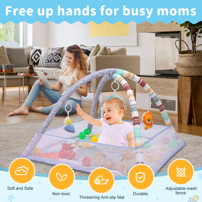 Baby Play Gym Mat with Ball Pit Activity Gym Center Motor Skill Development for Newborn Infant Baby Toddlers Gray