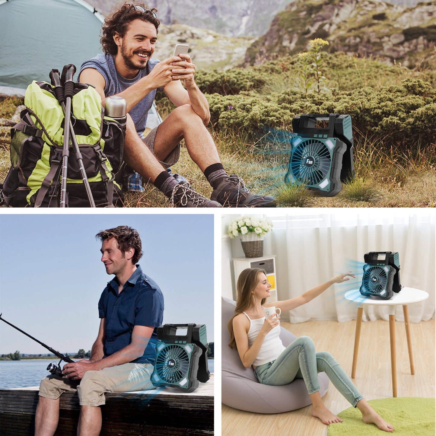 10000mAh Solar Camping Fan with Power Bank & Light, 5 Speeds USB Rechargeable Solar Powered Fan with Timer, 90° Foldable Portable Quiet Desk Fan for Hiking Power Outage Fishing Travel BBQ