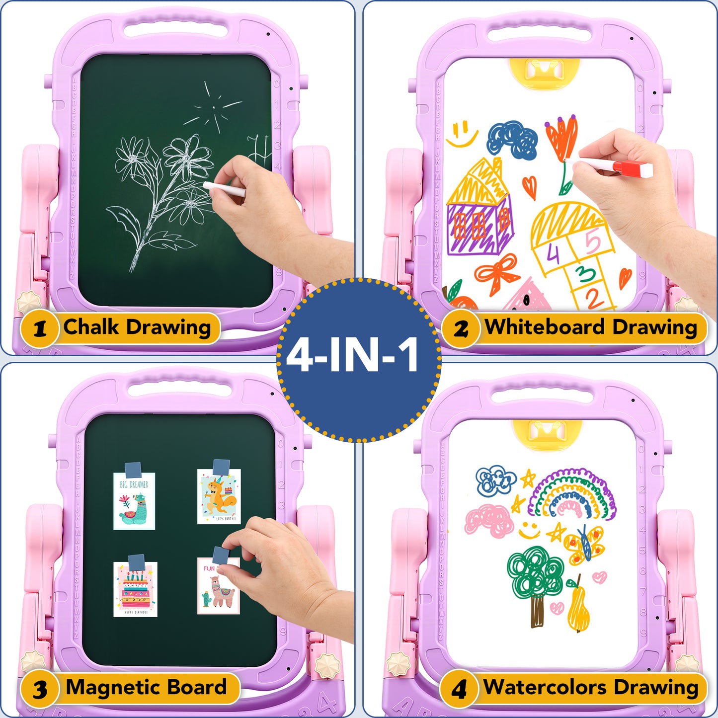 Art Easel for Kids, Adjustable Standing Rotatable Double Sided Easel with Painting Accessories for Toddlers Boys and Girls,Pink