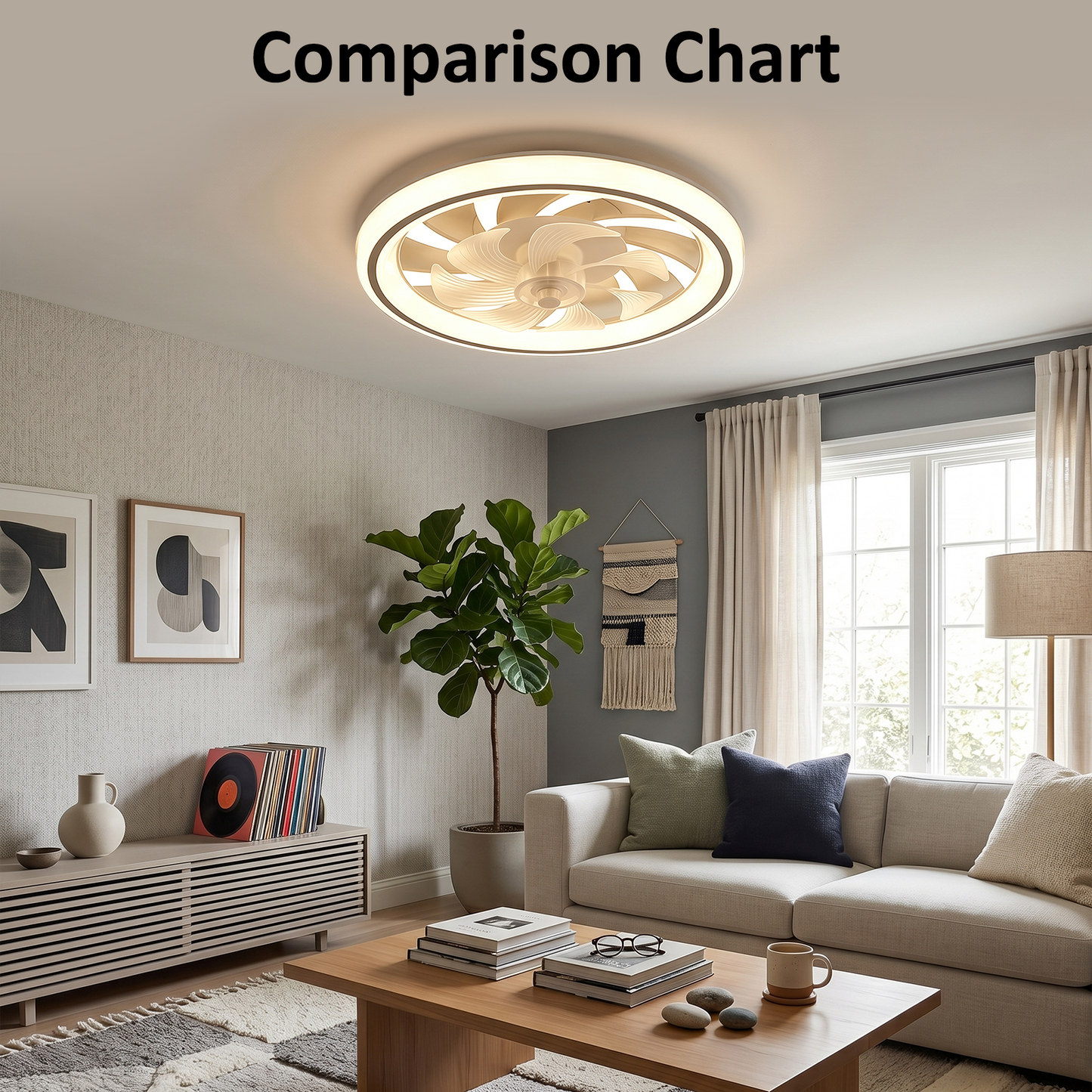 Ceiling Fans with Lights and Remote, 20" Low Profile Ceiling Fan with Light,Dimmable LED Smart Ceiling Fan, Modern Flush Mount Fan Light,Bladeless Ceiling Fans for Bedroom,Living Room, Grey