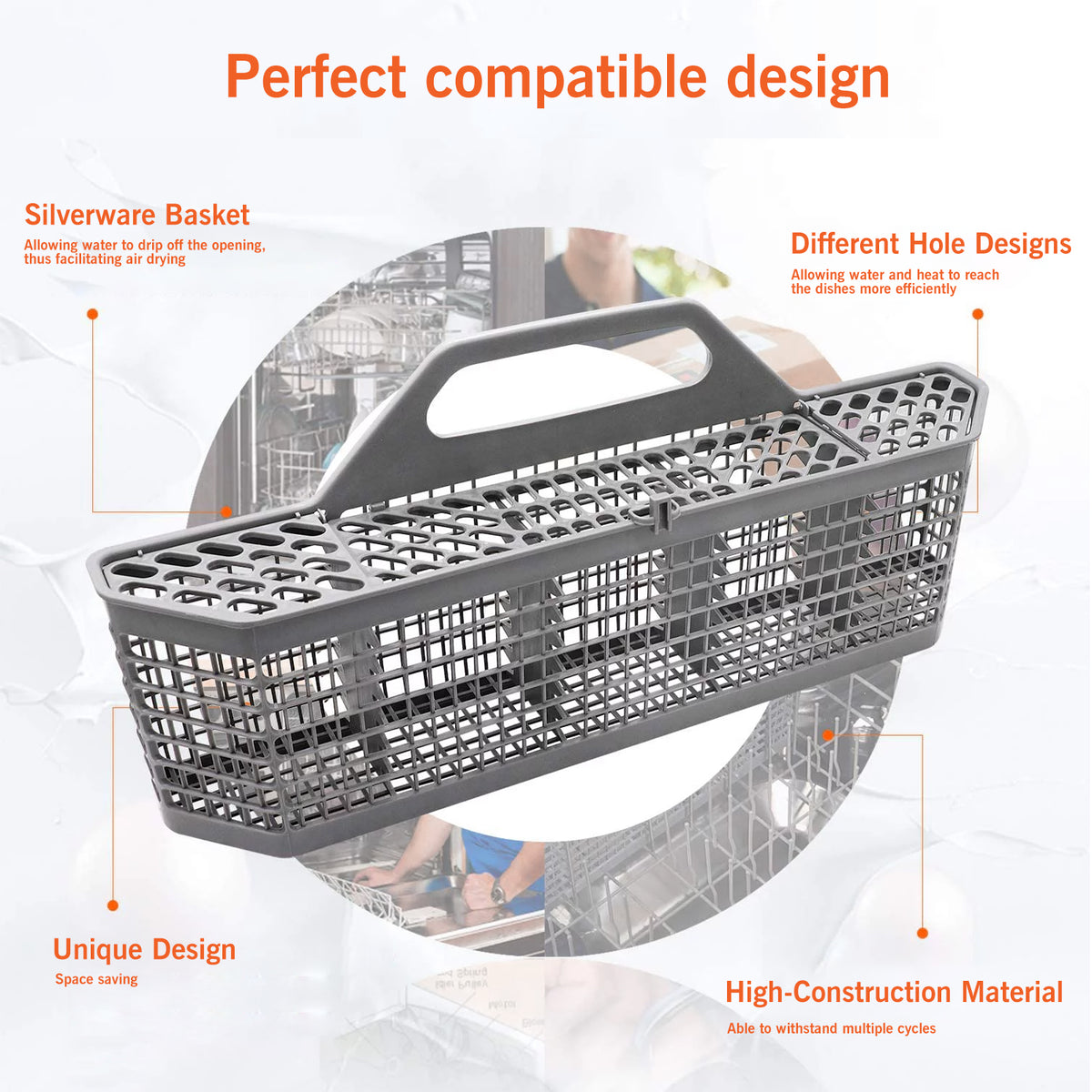 Universal Dishwasher Cutlery Basket, Dishwasher Utensil Silverware Basket Compatible for GE WD28X10128
