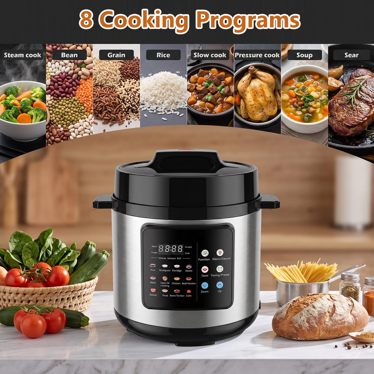 5.5QT Electric Pressure Cooker, 16-in-1 Multi Cooker Rice Cooker Slow Cooker Sauté Steamer, Stainless Steel