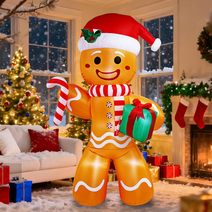 8FT Christmas Inflatable Gingerbread Man, Christmas Blow Up Yard Decorations with Build-in LEDs, Inflatable Christmas Decorations Outdoor for The Yard, Lawn, Garden
