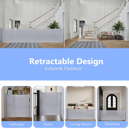 Retractable Baby Gate 35"x138" Extra Wide Mesh Dog Gate Child Safety Gate for Doorways, Indoor Outdoor Stairs, Indoor Outdoor Stairs, Gray