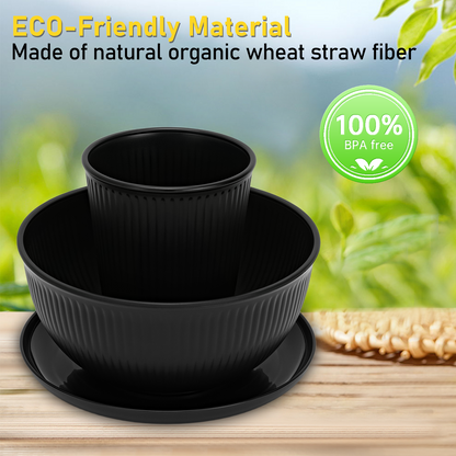 Wheat Straw Dinnerware Set, 48 Pcs Unbreakable Dinnerware Sets for 4, Dishwasher Microwave Safe, Black