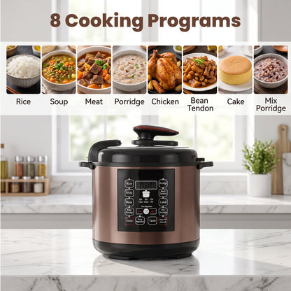 6.5 Quart 12-in-1 Electric Pressure Cooker with Multi-Function Features and Stainless Steel Pot, Gold