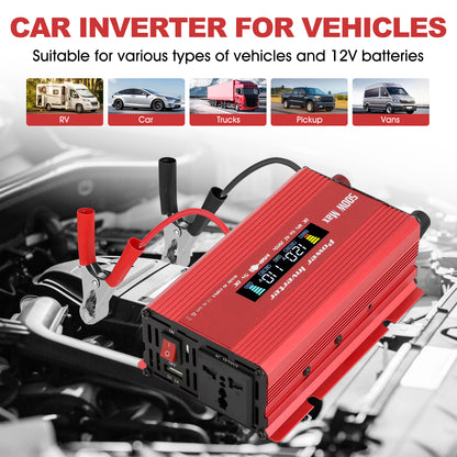 500 Watts Pure Sine Wave Power Inverter for Vehicles, Converter DC 12v to AC 110V Car Inverter with USB Port and LCD Screen