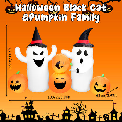7 FT Long Lighted Inflatable Ghosts with Pumpkins, Blow Up Decorations for Indoor Outdoor Garden Lawn Party Yard Decorations