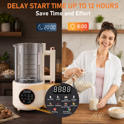 10 in 1 Automatic Nut Milk Maker,51oz Soy Milk Machine with Delay Start,Boil Water,Keep Warm& Auto Cleaning,Almond Milk Machine,Plant Based Milks Homemade Oat,Chowder,Juice