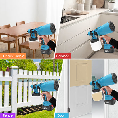 Cordless Paint Sprayer, 800W with 2 X 3000mAh 21V Batteries 3 Spray Modes, 800ML Container, HVLP Paint Sprayer Gun for House Painting Fence Cabinets Wall