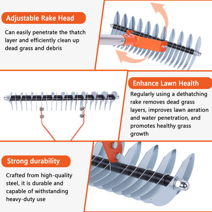 13-Inch Lawn Thatching Rake, Robust Dethatcher Rake, Efficient Steel Metal Rake with Handle, Versatile Grass Grooming Rake for Cleaning Dead Grass, Yard Garden Durable Soil Rake