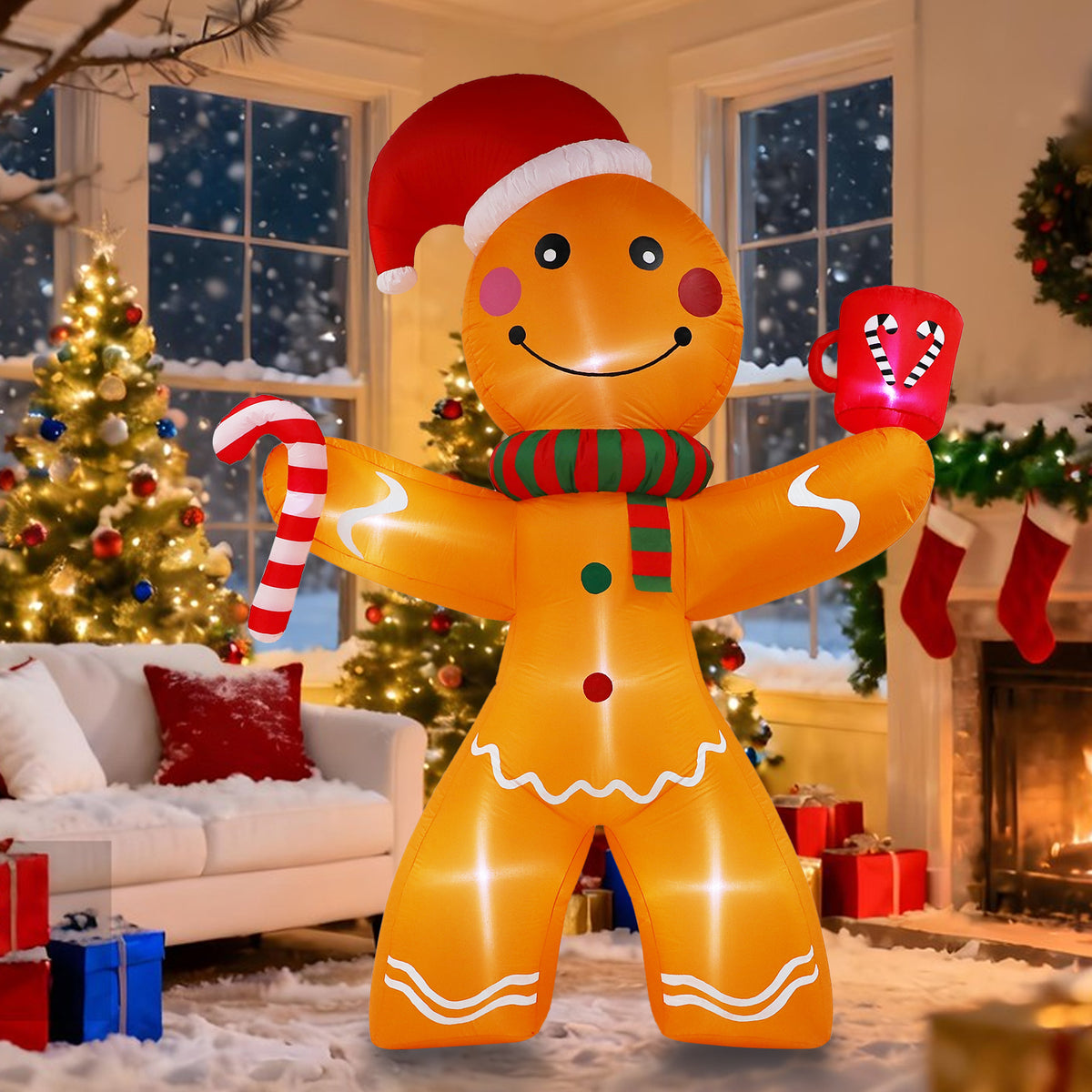 Christmas Inflatables Decoration, 8ft Christmas Inflatable Gingerbread Man, Christmas Blow Up Yard Decorations with Build-in LEDs, Inflatable Christmas Decorations Outdoor for The Yard, Lawn, Garden