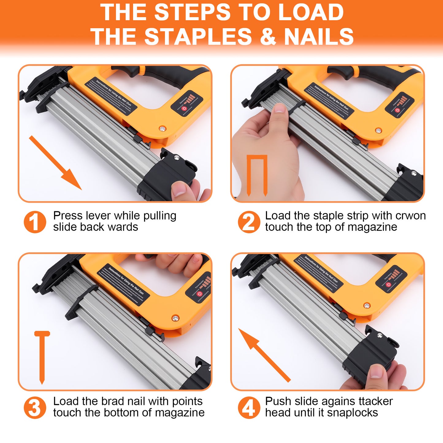 2-in-1 Electric Brad Nailer, Electric Nail Gun/Staple Gun for Upholstery, Carpentry and Woodworking Projects,Yellow