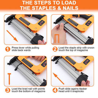 2-in-1 Electric Brad Nailer, Electric Nail Gun/Staple Gun for Upholstery, Carpentry and Woodworking Projects,Yellow
