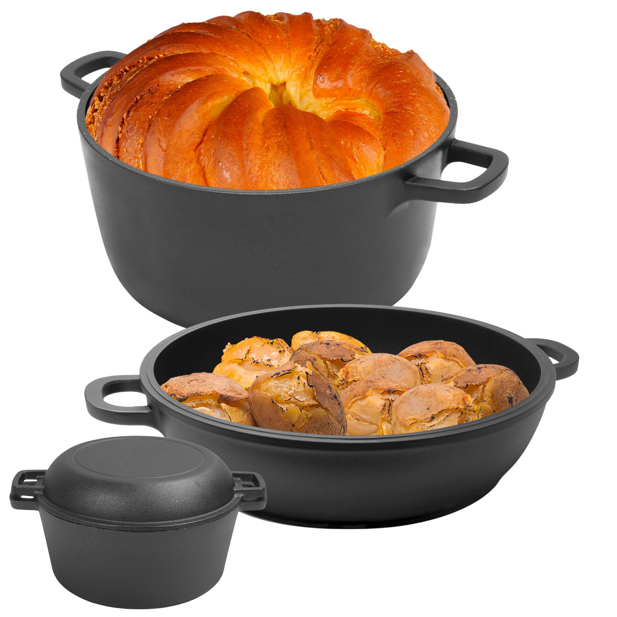 5.5QT Pre-Seasoned Cast Iron Dutch Oven with Lid, Ideal for Bread Baking, Sourdough, Frying, BBQ & Camping - Dual Handles, Skillet Pan Set for Indoor & Outdoor Use