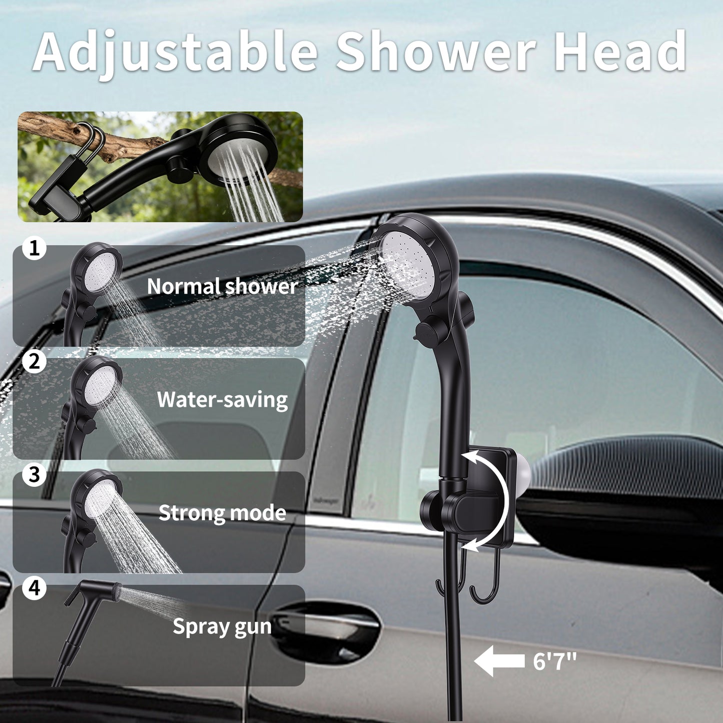 Portable Shower for Camping,6000mAh Rechargeable Camping Shower Pump with Intelligent LED Display, 4 Spray Modes, Foldable Bucket Shower Head for Hiking, Travel, Car, Pet