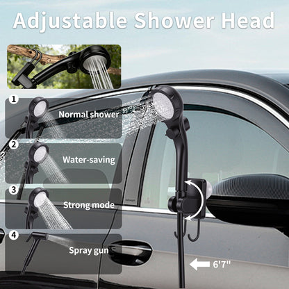 Portable Shower for Camping,6000mAh Rechargeable Camping Shower Pump with Intelligent LED Display, 4 Spray Modes, Foldable Bucket Shower Head for Hiking, Travel, Car, Pet