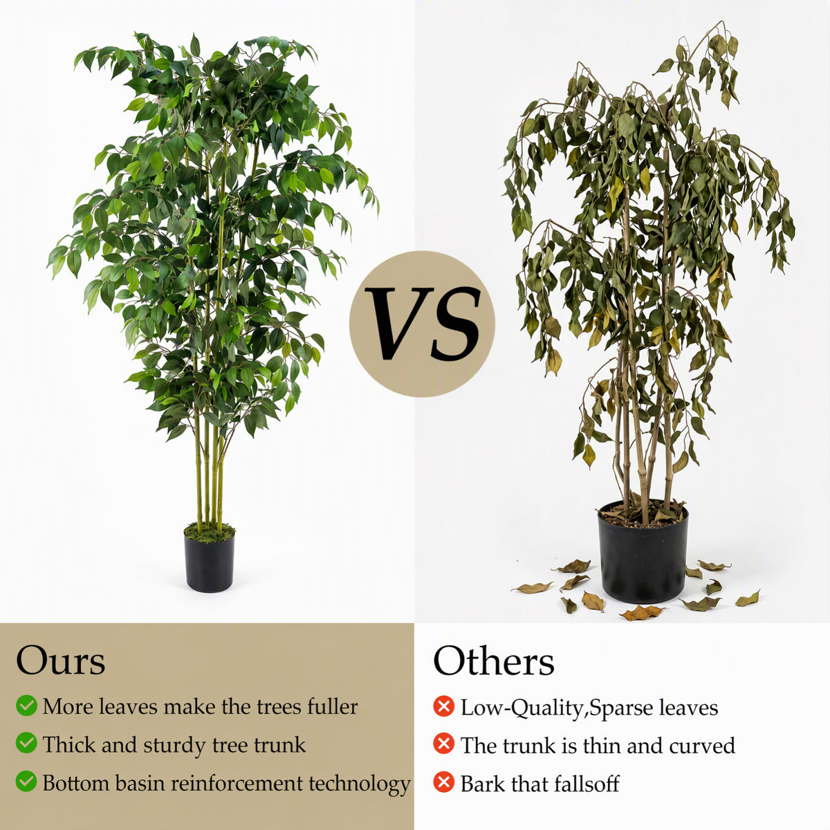 6ft Artificial Ficus Tree with Natural Trunk & Dense Foliage, Realistic Faux Ficus Tree with Lifelike Leaves, Sturdy Pot, Tall Fake Plants for Home Office Living Room, Porch, Garden Decor