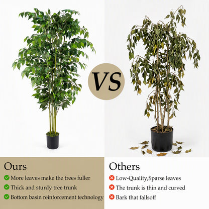 6ft Artificial Ficus Tree with Natural Trunk & Dense Foliage, Realistic Faux Ficus Tree with Lifelike Leaves, Sturdy Pot, Tall Fake Plants for Home Office Living Room, Porch, Garden Decor