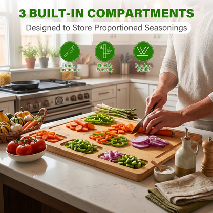 3 Sizes Bamboo Cutting Board Set with Juice Groove & Side Storage Slots, Heavy Duty Wooden Kitchen Chopping Boards for Meat Vegetable Fruit