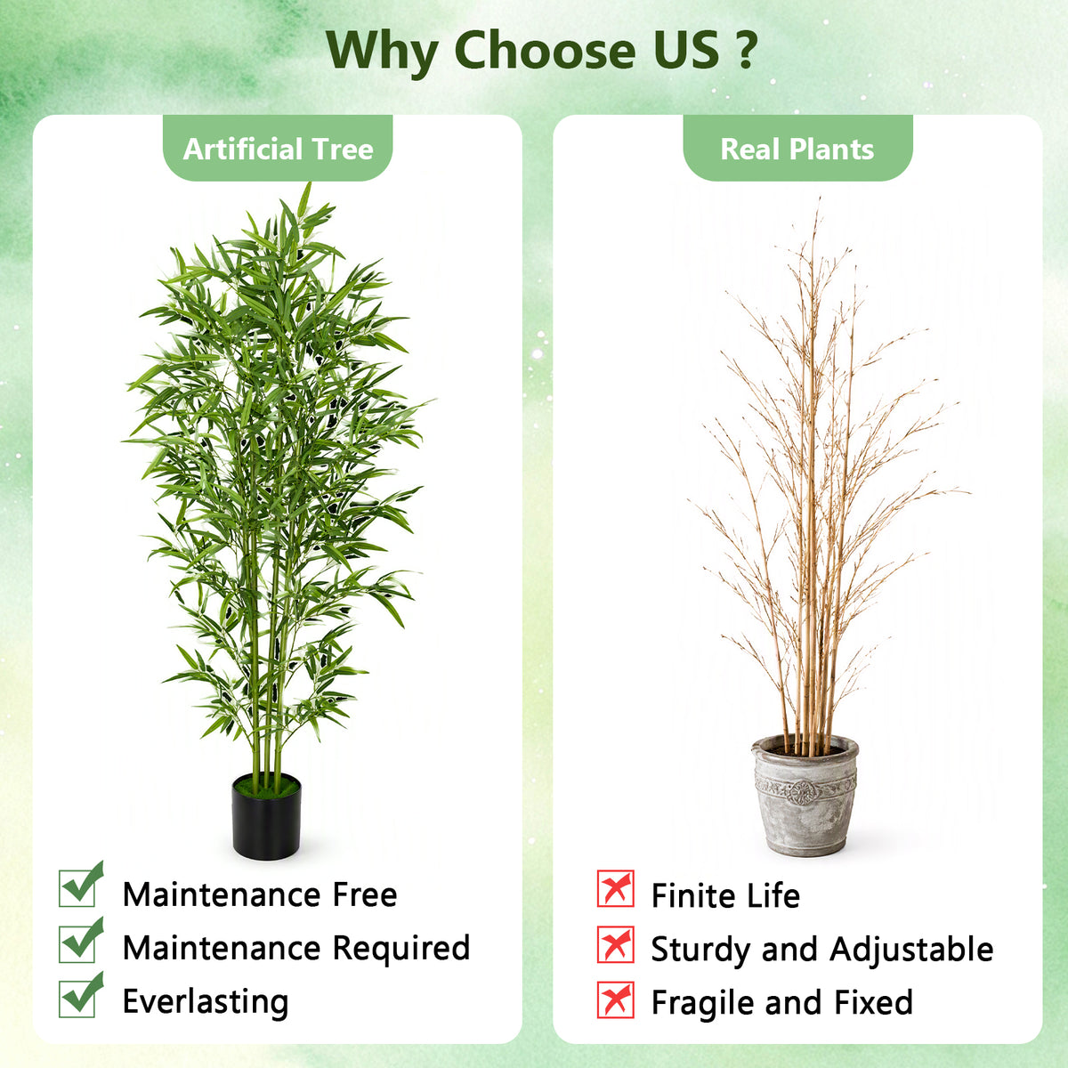 Artificial Bamboo Tree, 6ft Tall Fake Bamboo Plant with Planter, Faux Trees with 5 Trunks and Lifelike Leaves for Indoor Outdoor Home Office Décor