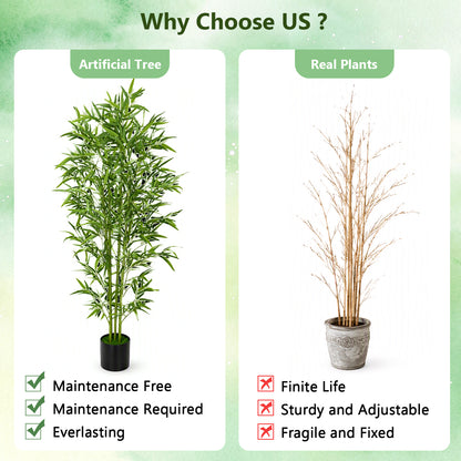 Artificial Bamboo Tree, 6ft Tall Fake Bamboo Plant with Planter, Faux Trees with 5 Trunks and Lifelike Leaves for Indoor Outdoor Home Office Décor