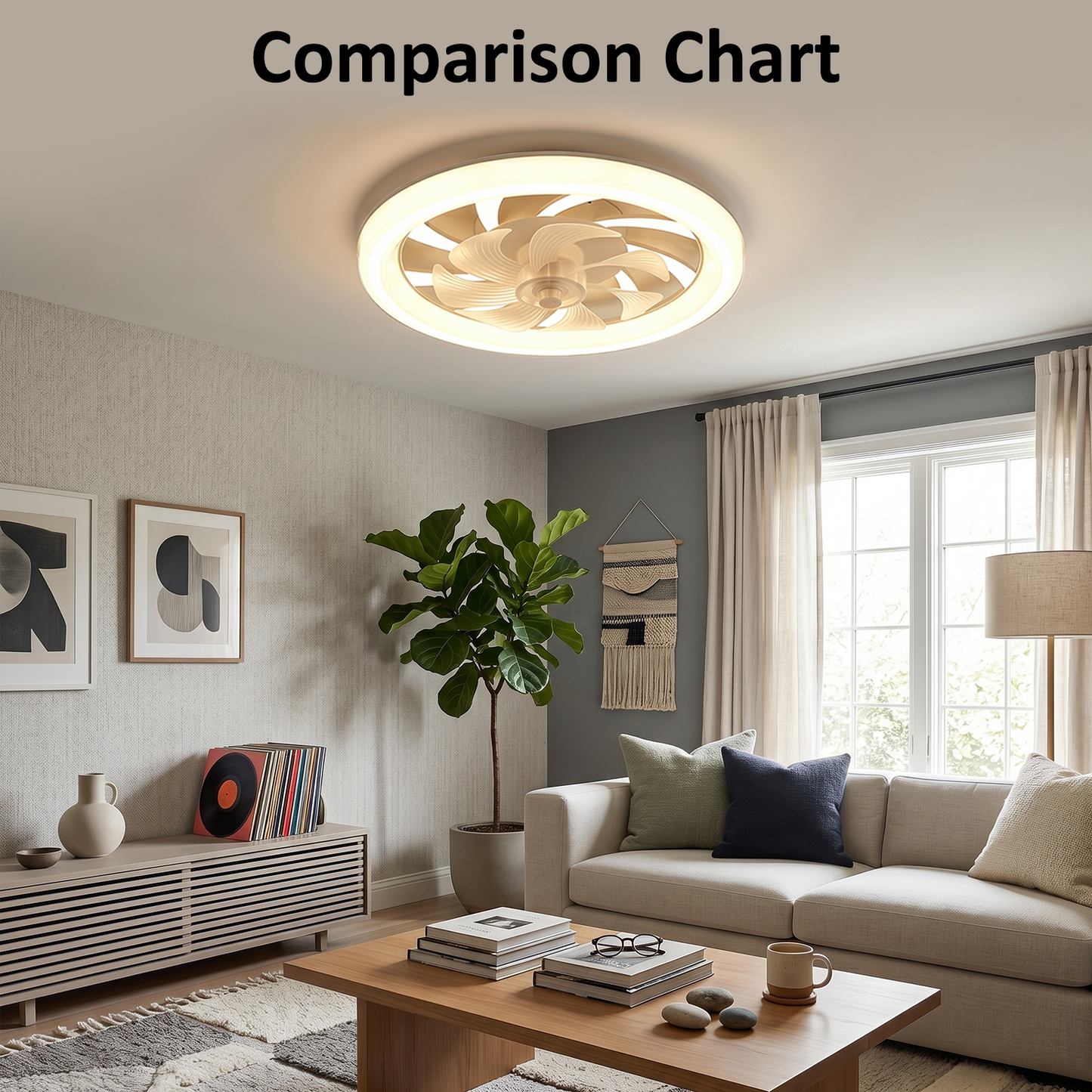 20in Low Profile Ceiling Fan with Light & Remote, Flush Mount Ceiling Fan, Quiet DC Motor 3000-6500K Dimmable LED Fandelier for Bedroom & Small Rooms, White