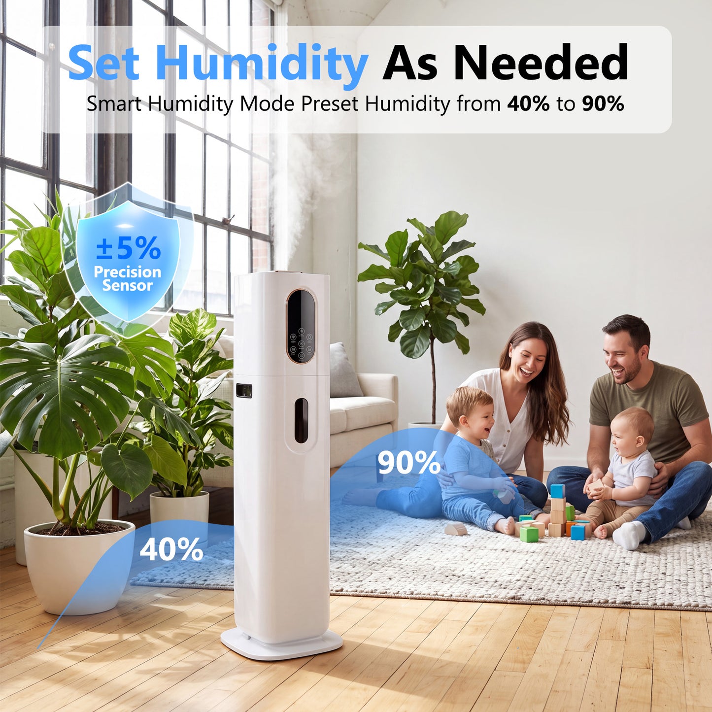 Humidifiers for Bedroom 1000 sqft, 2.4Gal/9L Humidifier Large Room Warm & Cool Mist,with 360°Nozzle & Essential Oil Diffuser, Top Fill Large Room Humidifiers for Home Office Plants, White