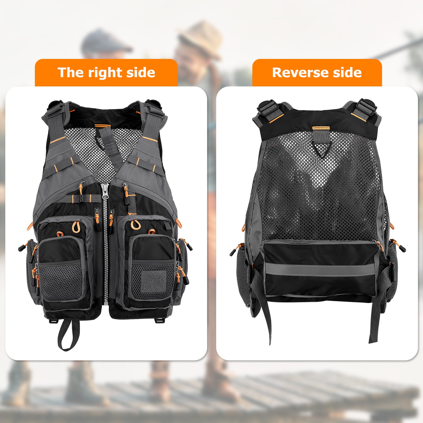 Fly Fishing Vest for Men Women, Comfortable Adjustable Fishing Vest with Multi-Pockets Reflective Stripes, Lightweight and Durable Unisex Strap Fishing Vest Pack, for Fly Bass Fishing,Black