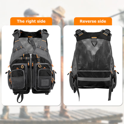 Fly Fishing Vest for Men Women, Comfortable Adjustable Fishing Vest with Multi-Pockets Reflective Stripes, Lightweight and Durable Unisex Strap Fishing Vest Pack, for Fly Bass Fishing,Black