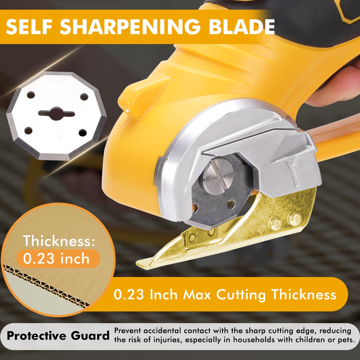 Cordless Electric Scissors,4V Rechargeable Cardboard Cutter Fabric Scissor W/Safe Lock & LED Light,Powerful Cutter for Leather Carpet Plastic Cutting,Sewing,Crafting,Yellow