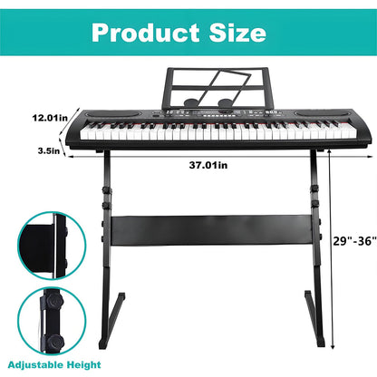 61 Key Keyboard Piano, Upgraded Kids Keys Piano Keyboard for Beginners, Portable Electronic Digital Piano with Built-in Dual Speaker, Microphone and Music Stand, Birthday Gift for Boys Girls Age 3-12