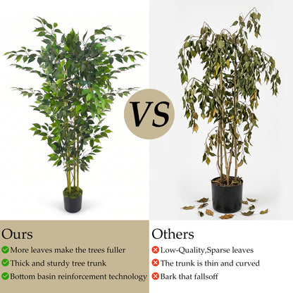5ft Artificial Ficus Tree with Natural Trunk & Dense Foliage, Realistic Faux Ficus Tree with Lifelike Leaves, Sturdy Pot, Tall Fake Plants for Home Office Living Room, Porch, Garden Decor