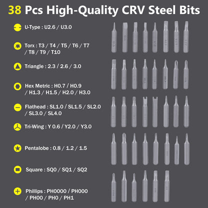 48 In 1 3.7V Cordless Electric Screwdriver Kit, 2.5 N.m Torque with 38 Piece CRV Bits,Charge Battery & Magnetic Holder - Ideal for Electronics Repair (Phones, Laptops, Watches)