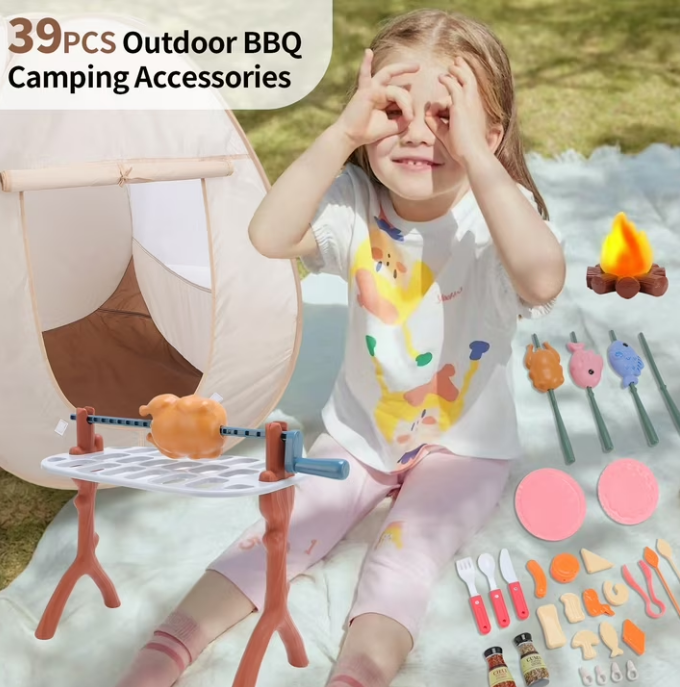 Kids Camping Set with Pop-Up Tent, 39PCS Pretend Camping Toys with Light-Up Campfire, Outdoor Adventure Play Kit for Boys & Girls Ages 3-6