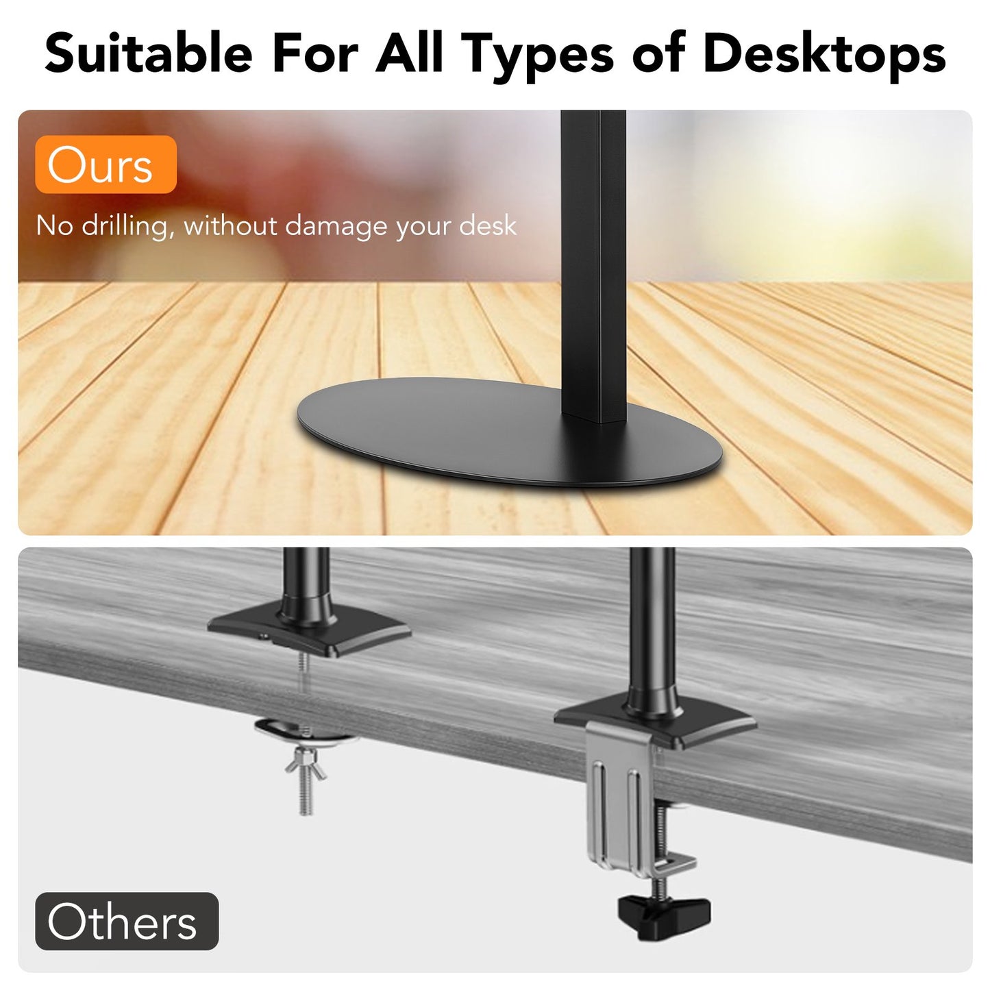 Monitor Stand, Freestanding Monitor Mount for 14-32 inch Screens with 360 Degree Rotation, Height Settings, Adjustable Desk Riser with Swivel and Tilt, Max VESA 75x75, 100x100mm