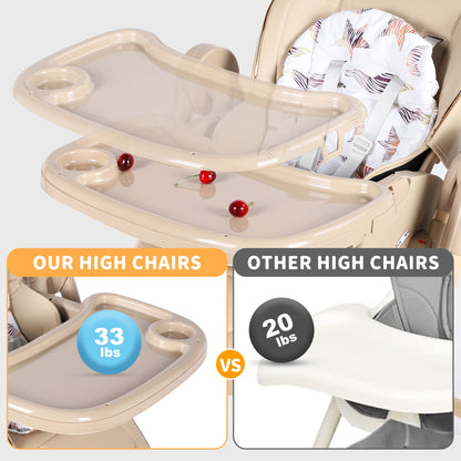 Loewten 3-in-1 Baby High Chair,Convertible Baby Swing,Foldable Infant Dining Chairs Seat with Wheels for Babies and Toddlers,Brown