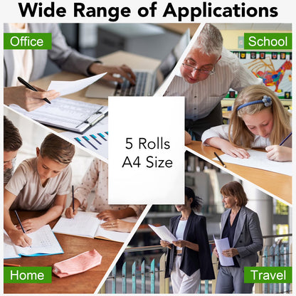 5 Rolls Thermal Paper (210mm/8.27" width/6m long, Φ1.18") Widely Compatible with Portable Thermal Printers, Quick-Dry A4 Thermal Printer Paper for Documents Picture Homework, 20 Sheets/Roll