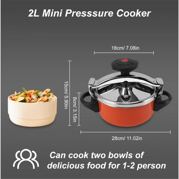 Mini Pressure Cooker, Fast Cooking 2L Stainless Steel Pressure Cooker Explosion for Gas Stoves