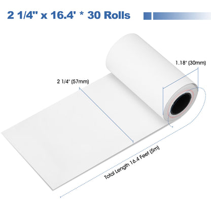 (30 Rolls) 2 1/4" x 16.4' Thermal Receipt Paper, 58mm Cash Register Paper Rolls, Compatible with Most Card Machine Fits All 58mm Mini Thermal Printers