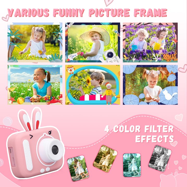 Mini Camera, Toy Camera with 1080P HD Screen, 32GB SD Card, Silicone Cover Perfect Birthday Christmas Gift for 3-12 Years Old Pink