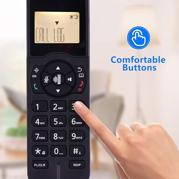 Cordless Phone with Caller ID, HandsFree Call Home Phone with Big Buttons, Speakerphone, LED Display Telephone for Home, Office, Hotel (Black)