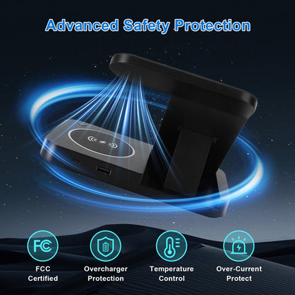 4 in 1 Wireless Charger Stand 15W Charging Station for Multiple Devices Compatible with iPhone 16/15/14/13/12/11, for iWatch, AirPods, Foldable Fast Charging Stand with LED Light